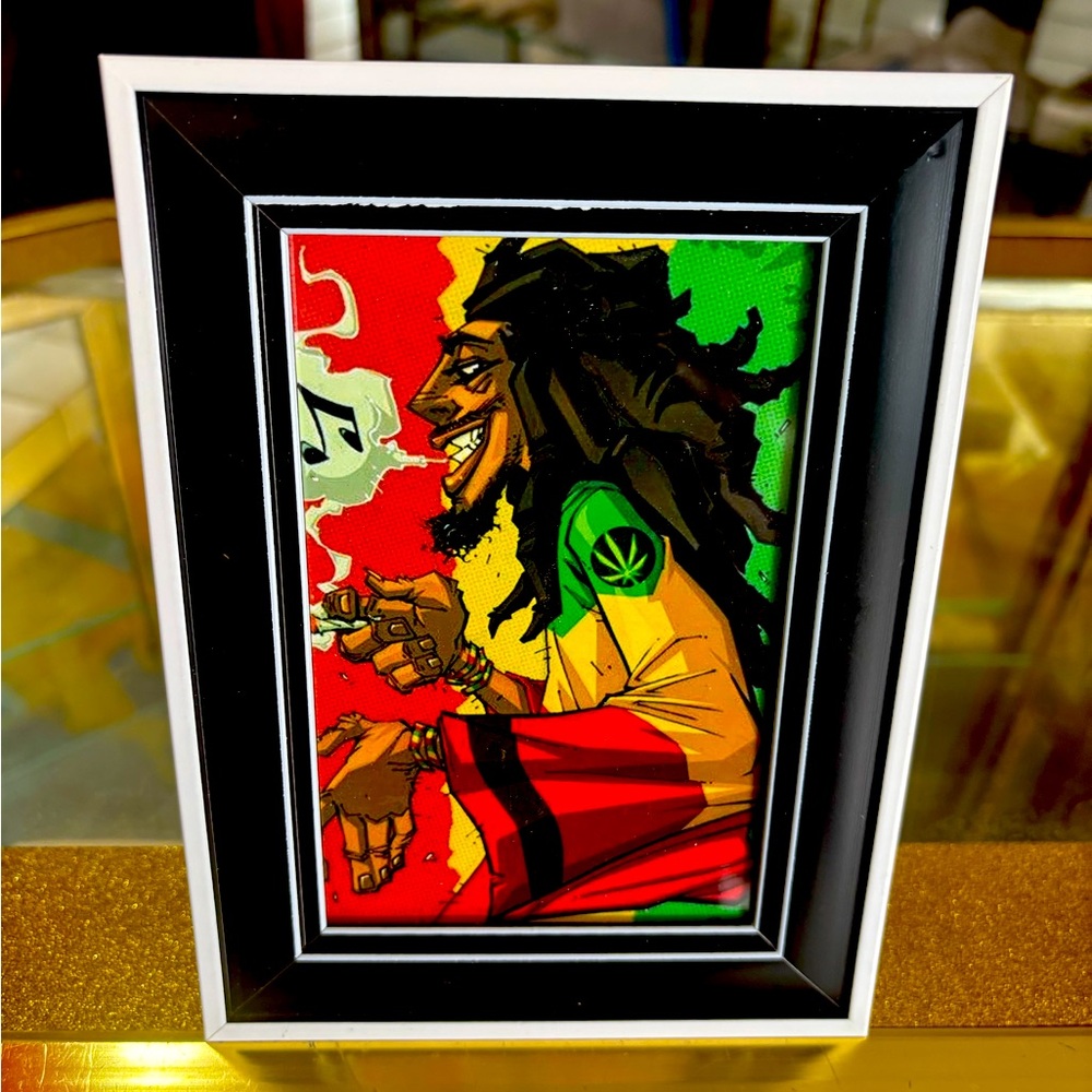 Vibrant Reggae Art Print in Black and White Frame 4X6”